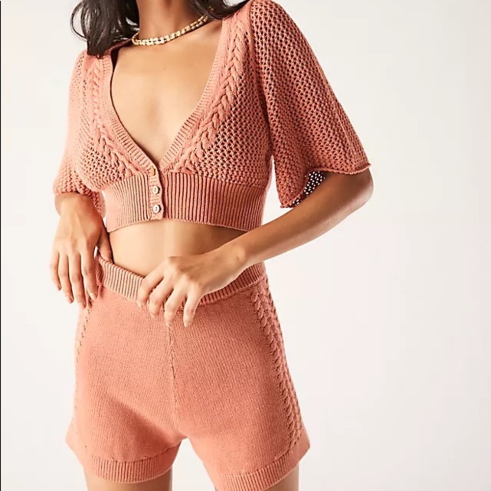 UFT/S 2pc Spell ⁺₊⋆ ☾⋆⁺₊ Chloe Knit Cardigan Shorts Set in Rose - Picture 2 of 15